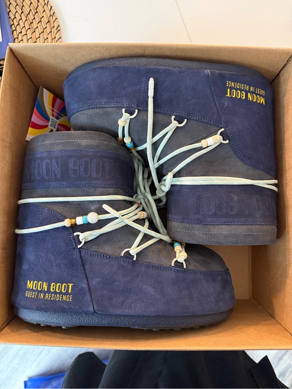 Boots MOON BOOT women's midnight & grey beaded suede boots, size 9/10,5